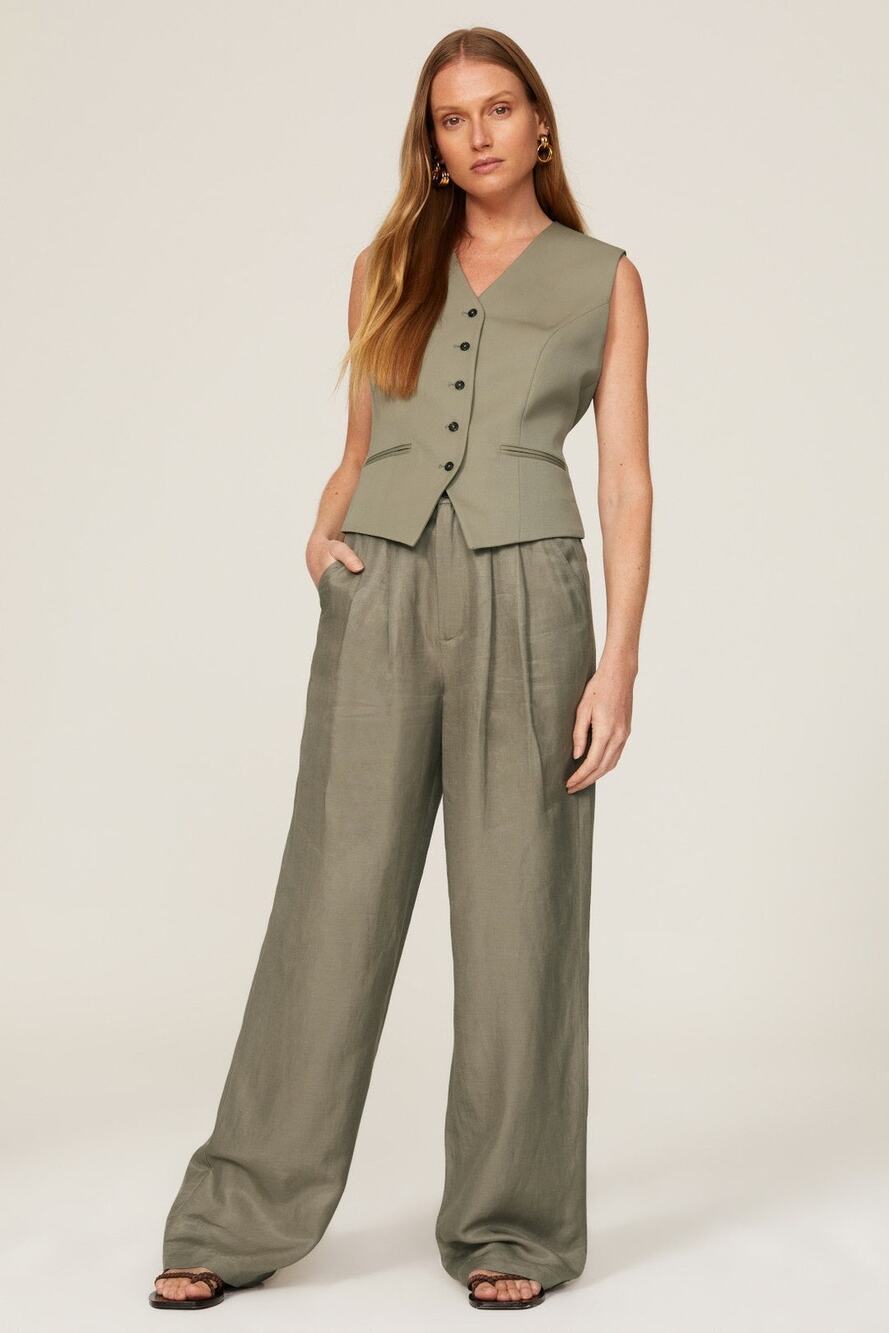 Anine Bing Carrie Pleated Wide Leg Linen High Waist Trouser Pants Size XS